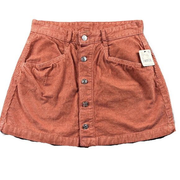 Free People Ray Corduroy Mini Skirt NWT Button Front Rust Orange/Brown Sz 4 C173 - Picture 1 of 11